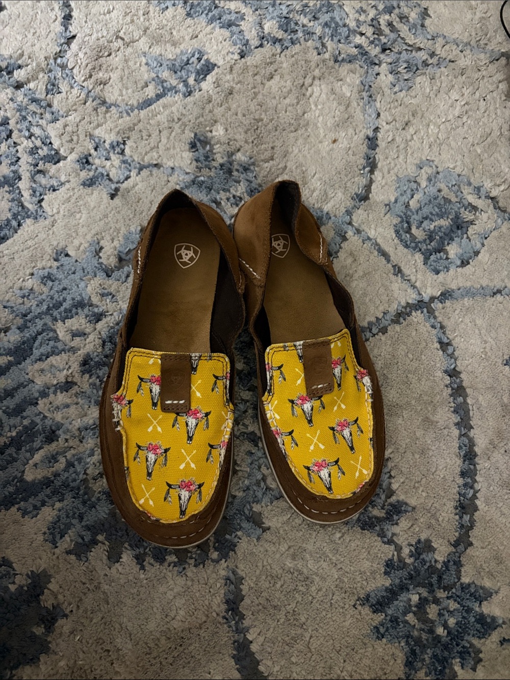 Ariat  women’s Yellow Floral Skull Slip-On Moccasins
